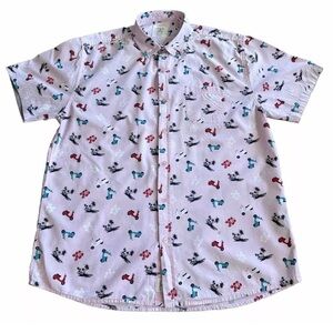 Artistry in Motion Mens Slim Fit Scooters Islands Print Button Down Shirt XL